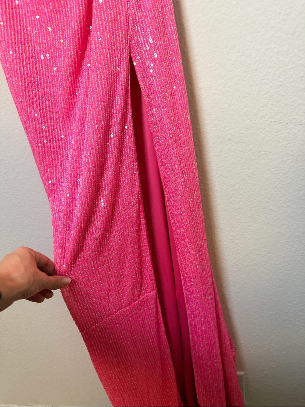 Mac Duggal 26990 Pink Sequin One Shoulder Cowl Back Gown 12 NWT - Picture 6 of 12